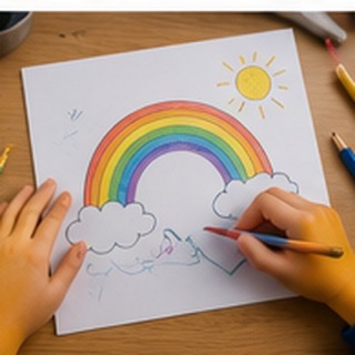 A child's rainbow drawing